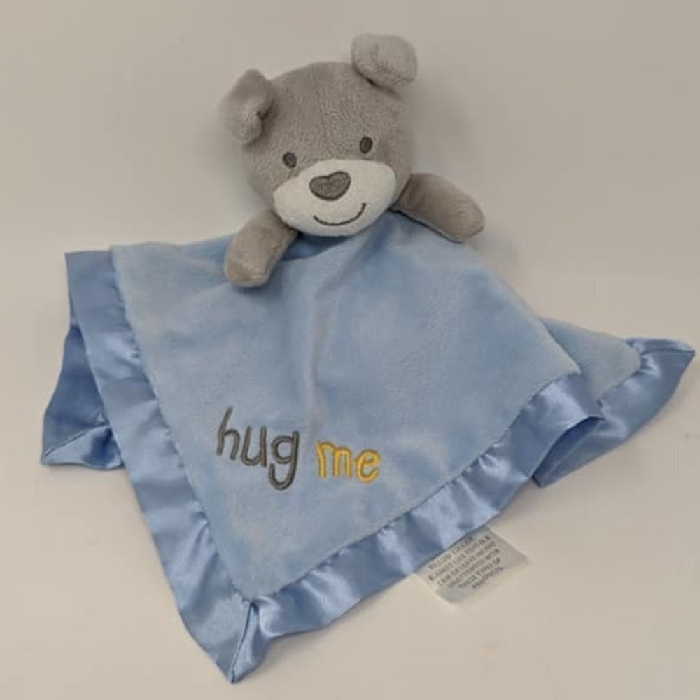PUPPY Dog Baby Lovey Hug Me Kiss Blue Grey Security Blanket